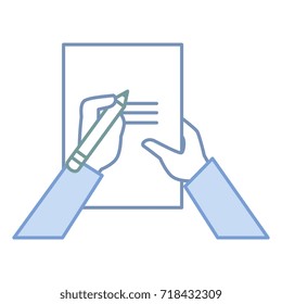 hand human with pencil writing in document