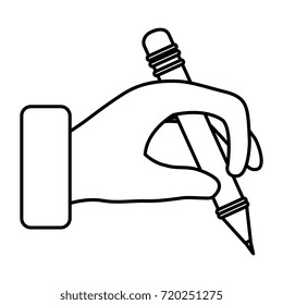 hand human with pencil writing isolated icon