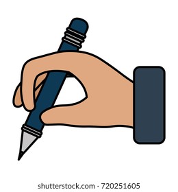hand human with pencil writing isolated icon