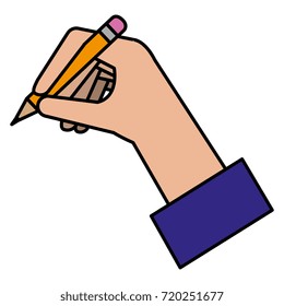 hand human with pencil writing isolated icon