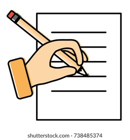 hand human with pencil writing isolated icon