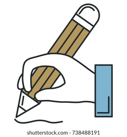 hand human with pencil writing isolated icon