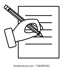 hand human with pencil writing isolated icon