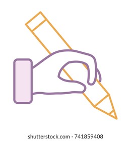 hand human with pencil writing isolated icon