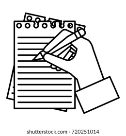 hand human with pencil writing in notebook
