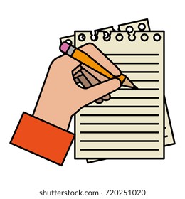 hand human with pencil writing in notebook