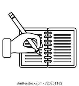 hand human with pencil writing in notebook