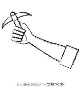 hand human with pick mine tool icon