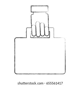 hand human with portfolio briefcase isolated icon