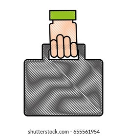 hand human with portfolio briefcase isolated icon