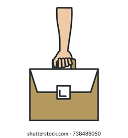 hand human with portfolio briefcase isolated icon