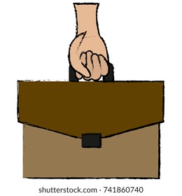 hand human with portfolio briefcase isolated icon