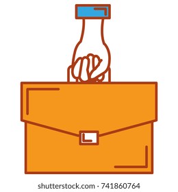 hand human with portfolio briefcase isolated icon