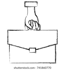 hand human with portfolio briefcase isolated icon