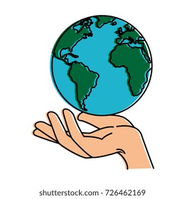hand human protection with world planet