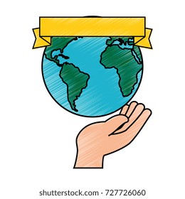 hand human protection with world planet