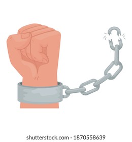 hand human protesting fist breaking handscuff vector illustration design