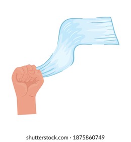 hand human protesting lifting white flag vector illustration design