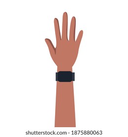 hand human protesting with wristwatch vector illustration design