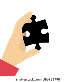 hand human with puzzle game piece isolated icon