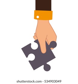 hand human with puzzle pieces game icon