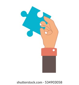 hand human with puzzle pieces game icon