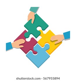 hand human with puzzle pieces game icon