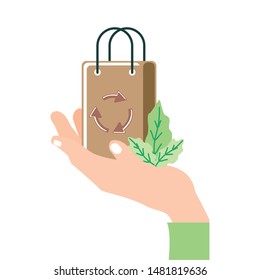 hand human receiving with paper bag eco friendly