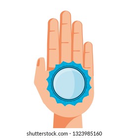 hand human with seal stamp isolated icon