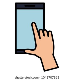hand human with smartphone device isolated icon