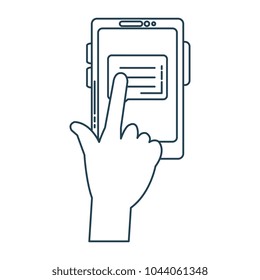 hand human with smartphone device isolated icon