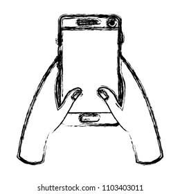 hand human with smartphone device isolated icon