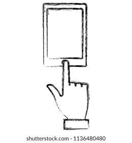 hand human with smartphone device isolated icon