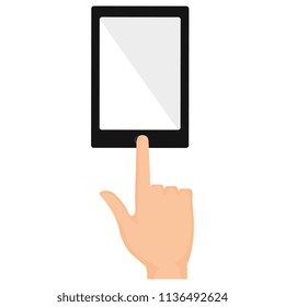 hand human with smartphone device isolated icon