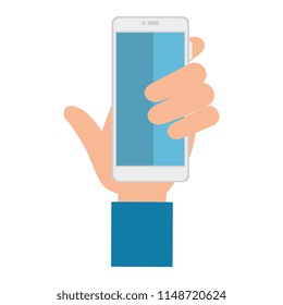 hand human with smartphone device isolated icon