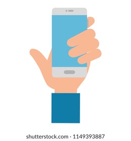 hand human with smartphone device isolated icon