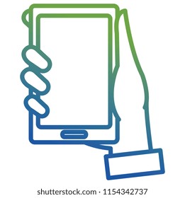hand human with smartphone device isolated icon