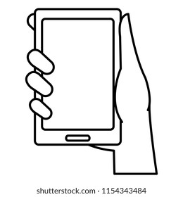 hand human with smartphone device isolated icon
