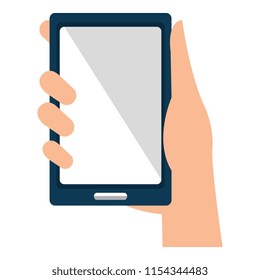hand human with smartphone device isolated icon