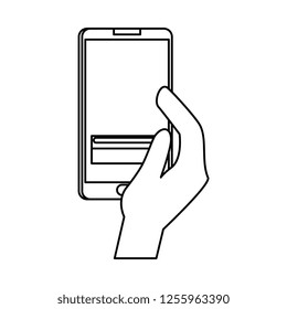 hand human with smartphone device isolated icon