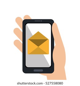 hand human with smartphone device isolated icon