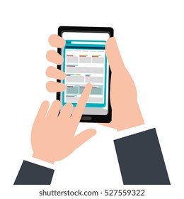 hand human with smartphone device isolated icon