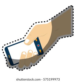 hand human with smartphone device isolated icon