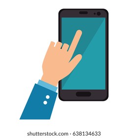 hand human with smartphone device isolated icon