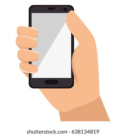 hand human with smartphone device isolated icon