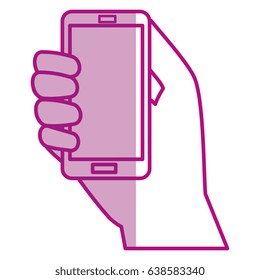 hand human with smartphone device isolated icon