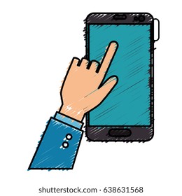 hand human with smartphone device isolated icon