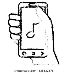 hand human with smartphone device isolated icon