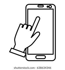 hand human with smartphone device isolated icon