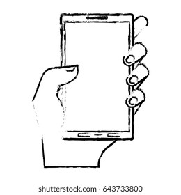 hand human with smartphone device isolated icon